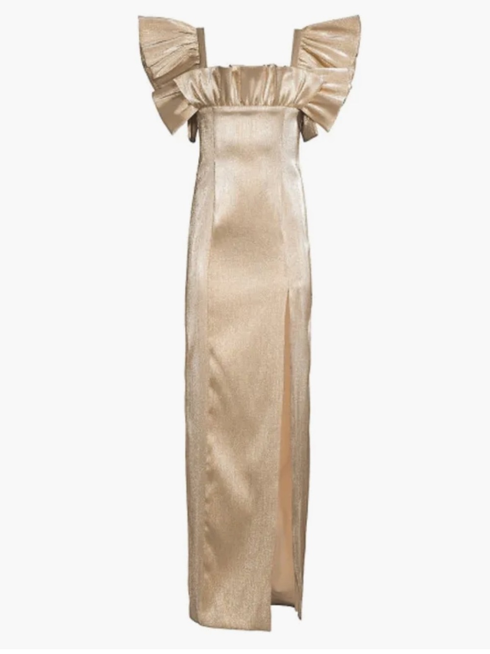 Black Halo Metallic Gold Ruffle-Sleeve Maxi Gown NWT